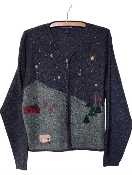Woolrich Sweaters - Vintage Woolrich 100% Wool Winter Scene Zip-Up Cardigan Sweater Large